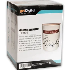 Vorratsbehälter für Mehl mit chemischen Formeln